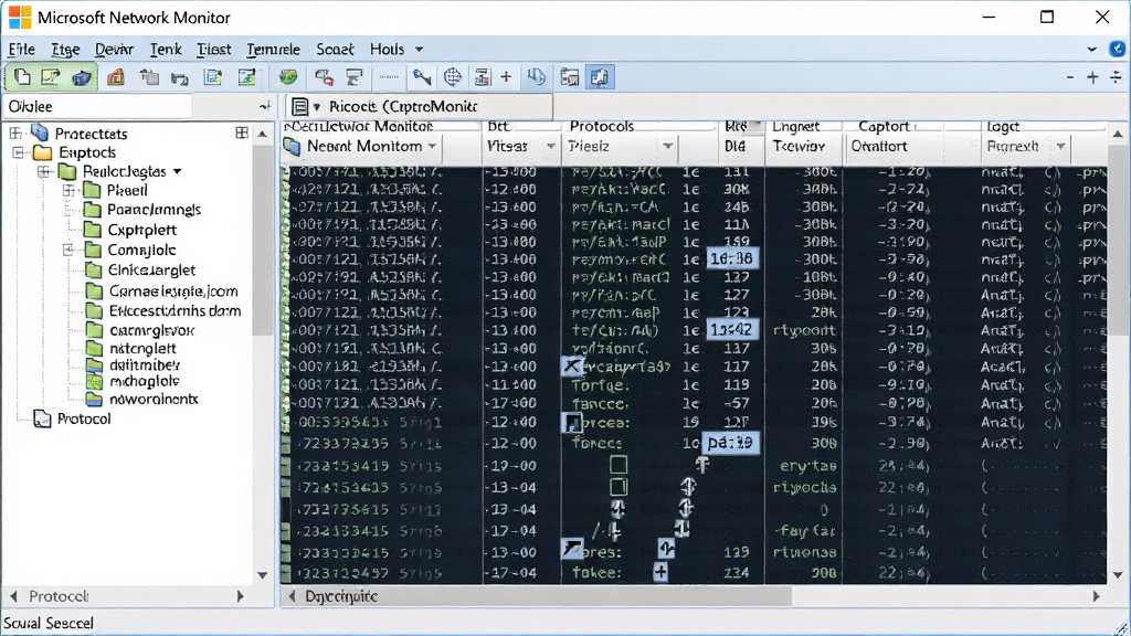 Microsoft Network Monitor 官方界面截图,主体为软件主窗口,显示捕获的网络数据包列表,布局清晰,左侧为协议树,右侧为数据包详情,风格为专业软件截图,细节丰富,画质干净,无多余元素