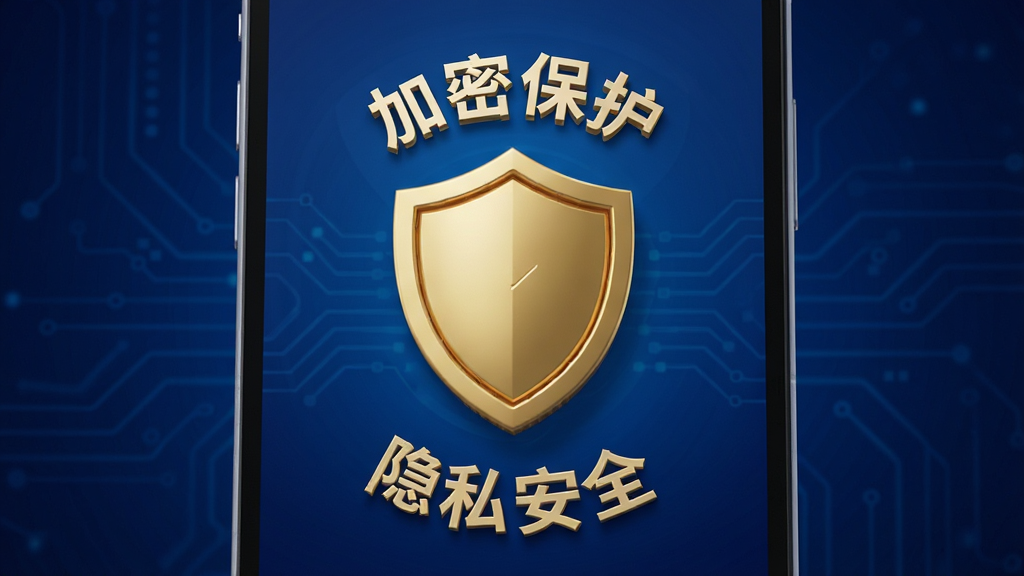 号卡街安全加密功能展示图,主体为手机界面中心有一把金色盾牌图标,四周环绕“加密保护”“隐私安全”字样,背景为深蓝色科技感渐变,布局居中对称,排版简洁,采用3D渲染风格,细节精致,画质干净,无多余元素