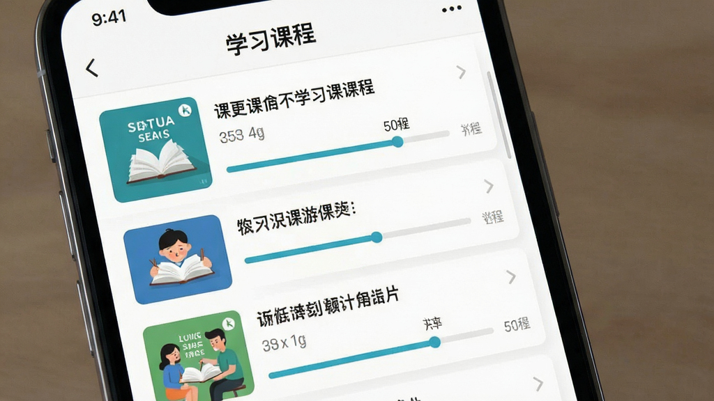 һ��չʾ���μ�APP������ĸ����ͼ������Ϊ�ֻ���Ļ�ڵ�ѧϰ�γ��б������������������γ̷��桢��������������Ű����룬����Լ�ִ���ϸ�ڷḻ�����ʸɾ����޶���Ԫ��