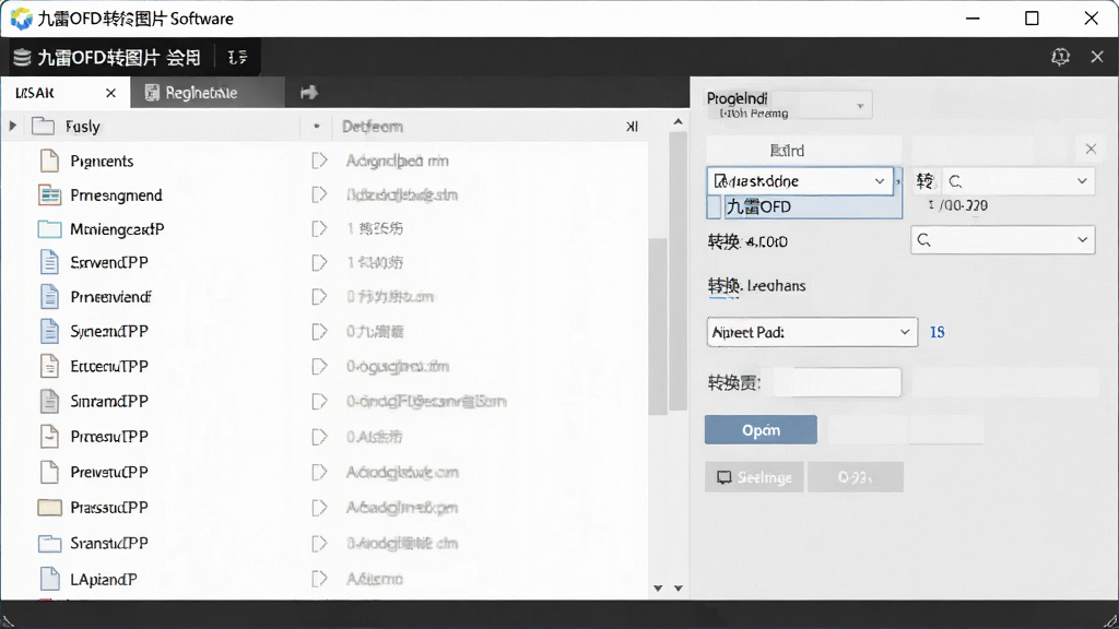 一张展示九雷OFD转图片软件主界面的高清截图,界面布局简洁,左侧为文件列表,右侧为转换设置选项,整体风格现代且专业,画质干净,无多余元素
