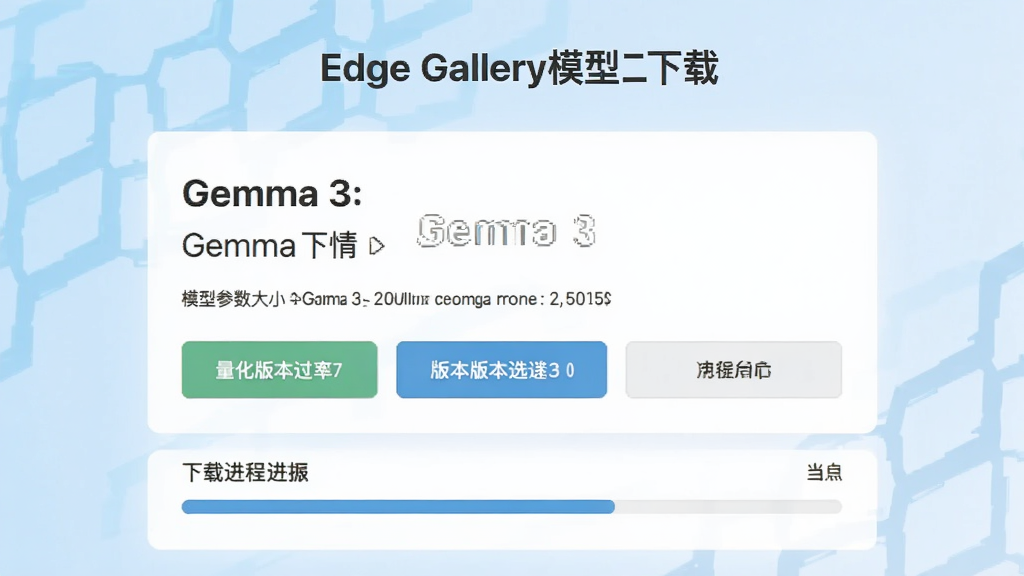 Edge Galleryģ������ҳ�棬չʾGemma 3ģ�����飬����ģ�Ͳ�����С�������汾ѡ��ť�����ؽ���������������չʾģ����Ϣ������Ϊ����ɫ���䣬��������ˣ����ʸ��壬�ɾ��޶���Ԫ�ء�
