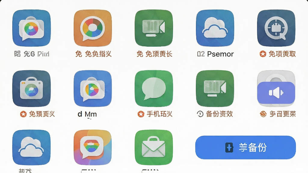 手机大师应用管理功能预览图,主体为应用列表界面,布局为网格排列,排版整齐,风格简洁,细节显示免广告标记与备份按钮,画质清晰,干净无多余元素