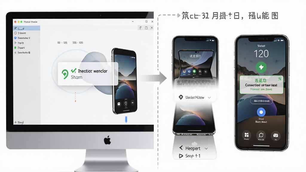 手机大师使用教程截图预览图,主体为电脑端软件界面与手机连接状态,布局为分步演示图,排版清晰,风格写实,细节显示连接成功提示与功能按钮,画质高清,干净无多余元素