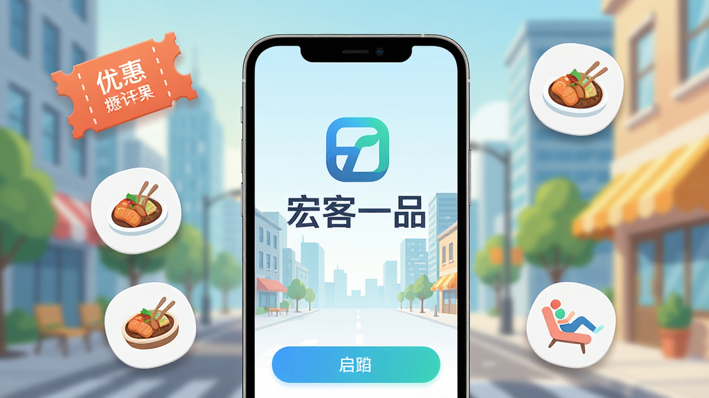 ���壺���һƷAPP���������棬�ֻ���Ļչʾ�����һƷ��������LOGO������Ϊ��������������֣��ֻ����У���Ļ���������ɼ�����Χ��׺�Ż�ȯ����ʳ������ͼ�ꡣ�Ű棺��������ͻ��APP���ƺͺ��Ĺ��ܡ�����ִ���ƽ����ɫ���������¡�ϸ�ڣ�����ͼ�꾫�£���Ӱ��Ȼ���������������ʣ�������Ⱦ���ɾ��޶���Ԫ�ء�