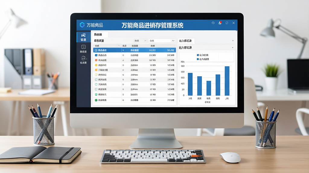 ���壺������Ʒ���������ϵͳ���������ڵ�����Ļ�ϵ�չʾ����Ļ����ʾ��Ʒ�б������������������¼������ͼ�������֣���Ļ���У���Χ�а칫�������̡��ʼǱ��Ȱ칫Ԫ�ء��Ű棺����������ͼ������ֱ�ۡ�����ִ�������ɫ���������Ƽ��С�ϸ�ڣ��������ơ�������Ʒ���������ϵͳ����ʾ�ڽ��涥�������ݱ������״ͼ�ɼ������ʣ����壬�ɾ����޶���Ԫ�ء�