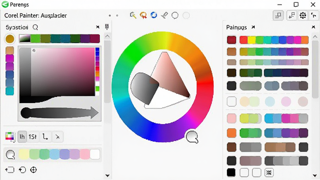 Corel Painter 颜色管理界面,显示混色器、色轮和颜色变体面板,色彩鲜艳,布局合理,风格简洁,画质清晰,无多余元素