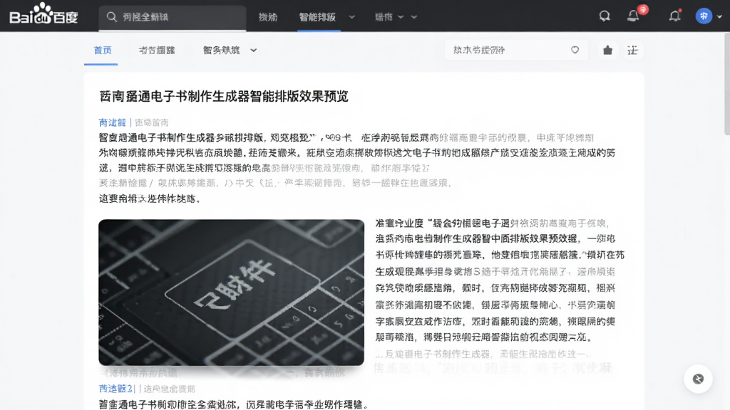 百度通电子书制作生成器智能排版效果预览,展示文字段落、图片和标题样式,界面简洁,排版整齐,风格专业,画质干净,无多余元素