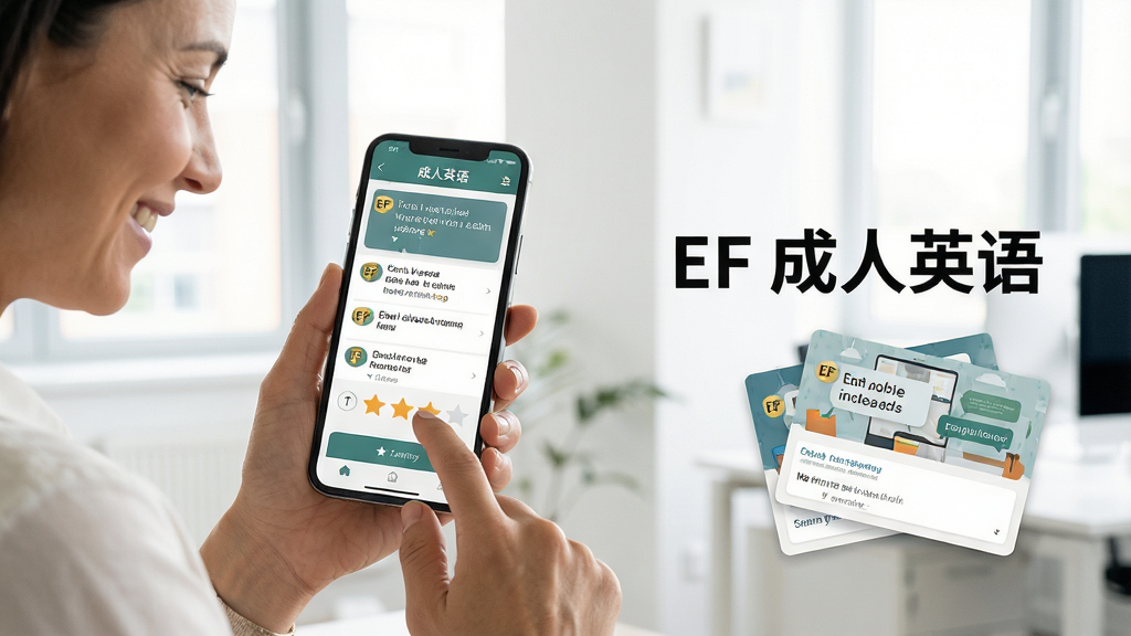 ���壺һλ����ѧϰ����ʹ���ֻ��ϵġ�EF ����Ӣ�Ӧ�ã���������չʾ�γ��б���Ի���ϰ�����֣��ֻ�λ�ڻ�������ƫ���Ҳ����״��С�EF ����Ӣ�������γ̿�Ƭ���š��Ű棺����ִ���ͻ��Ӧ�ý�����ѧϰ����������Ϊ�������ִ��칫��һ�ǡ������ʵ��Ӱ��񣬹�����ͣ�ɫ����Ȼ��ϸ�ڣ��ֻ���Ļ����ʾӢ�ĶԻ����ֽ��棬ѧϰ�����΢Ц����ָ�ᴥ��Ļ�����ʣ�4K���壬�ɾ����޶���Ԫ�ء�