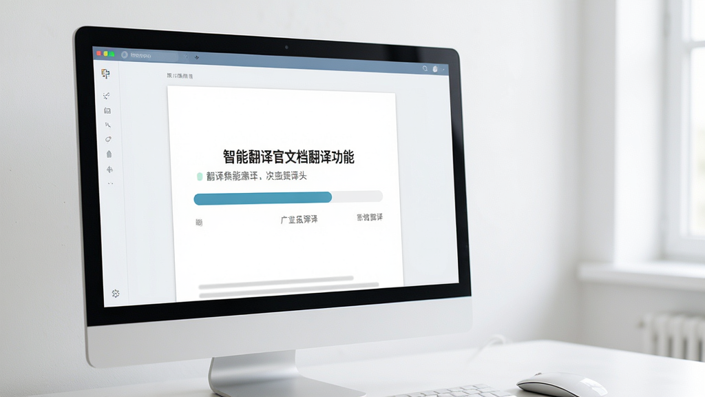 智能翻译官文档翻译功能,电脑屏幕显示文档翻译进度,清晰界面,高清画质,干净背景