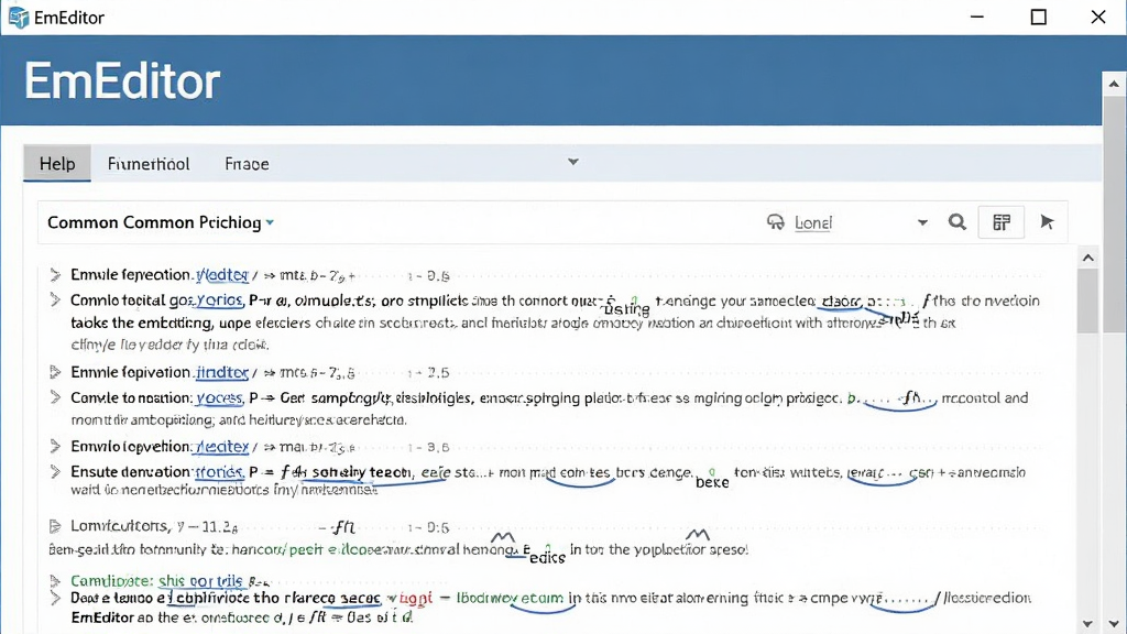 EmEditor软件帮助文档或社区论坛页面截图,界面清晰,标题栏有“EmEditor”字样,内容包含常见问题解答,整体风格专业,画面干净
