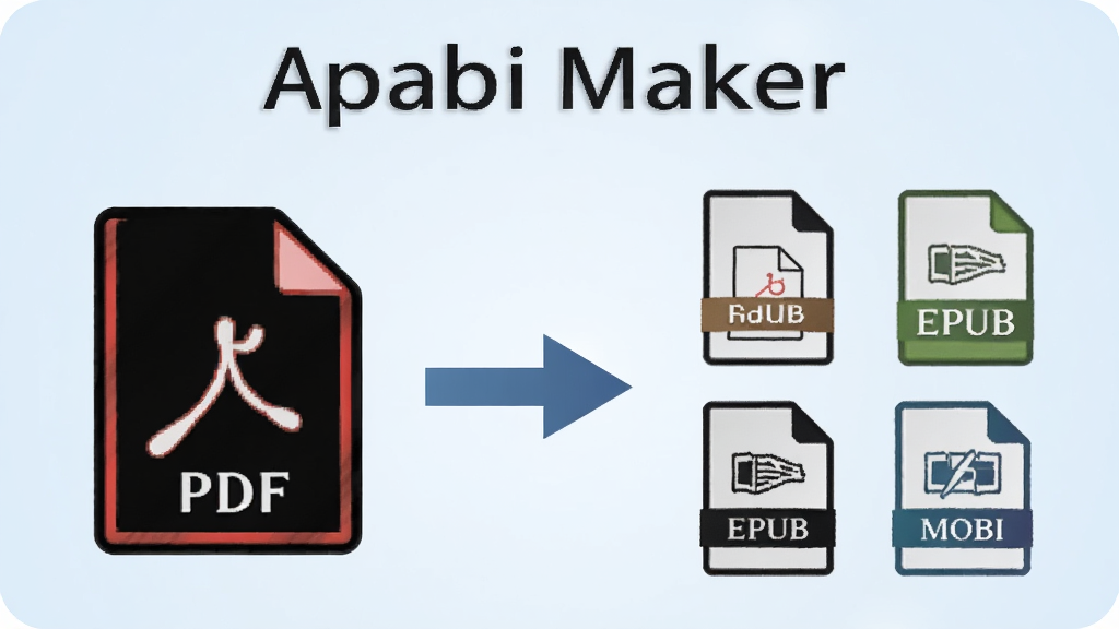 һ��չʾApabi Makerת����ʽ���̵�ʾ��ͼ�����ΪPDF�ļ�ͼ�꣬�Ҳ�ΪEPUB��MOBI�ȵ������ʽͼ�꣬�м��ü�ͷ���ӣ�����Ϊ����ɫ���䣬��������ˣ����ʸɾ����޶���Ԫ��