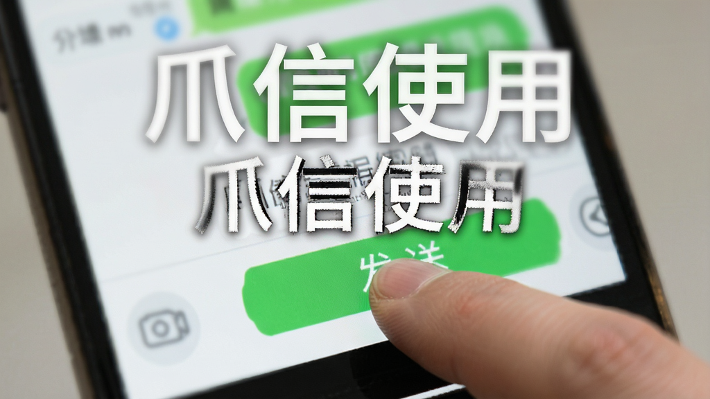 爪信手机操作示意图,展示手指点击发送按钮的动作,背景为聊天界面,突出易用性,画质清晰,风格写实,文字标注