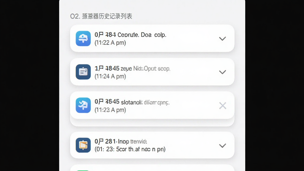 复制记录器历史记录列表界面,展示多条复制内容卡片,每条卡片有时间和来源应用小图标,背景为白色,卡片带圆角阴影,现代扁平化风格,高清晰度,画面干净