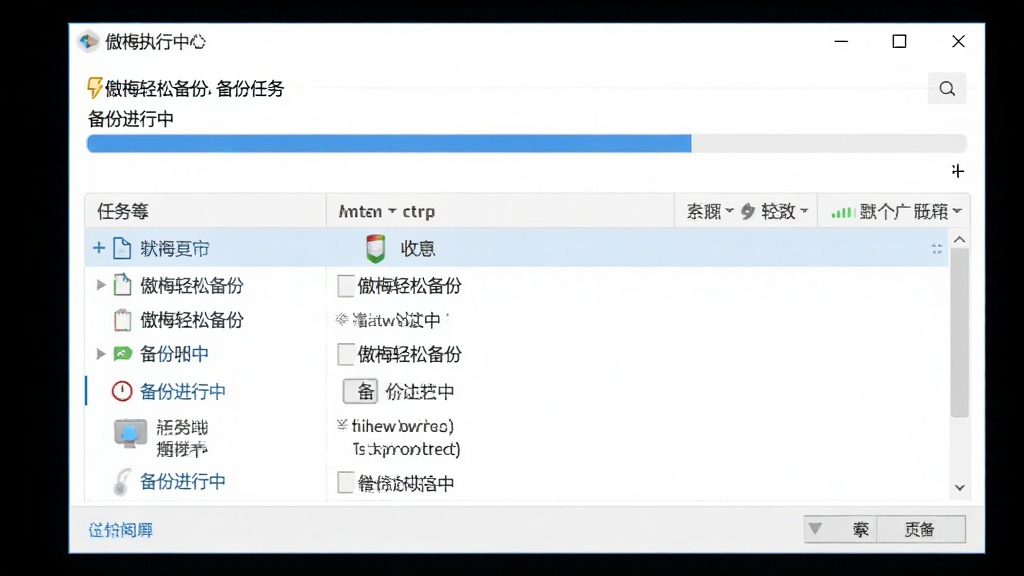 傲梅轻松备份备份任务执行中的界面,进度条清晰,任务列表显示状态,风格专业,标注“备份进行中”,画质干净