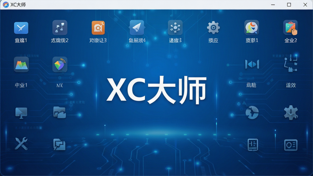 一张展示XC大师软件主界面的高清截图,界面布局清晰,功能图标排列整齐,背景为渐蓝色科技感风格,中间显示“XC大师”字样,整体风格简洁现代,画质干净,无多余元素