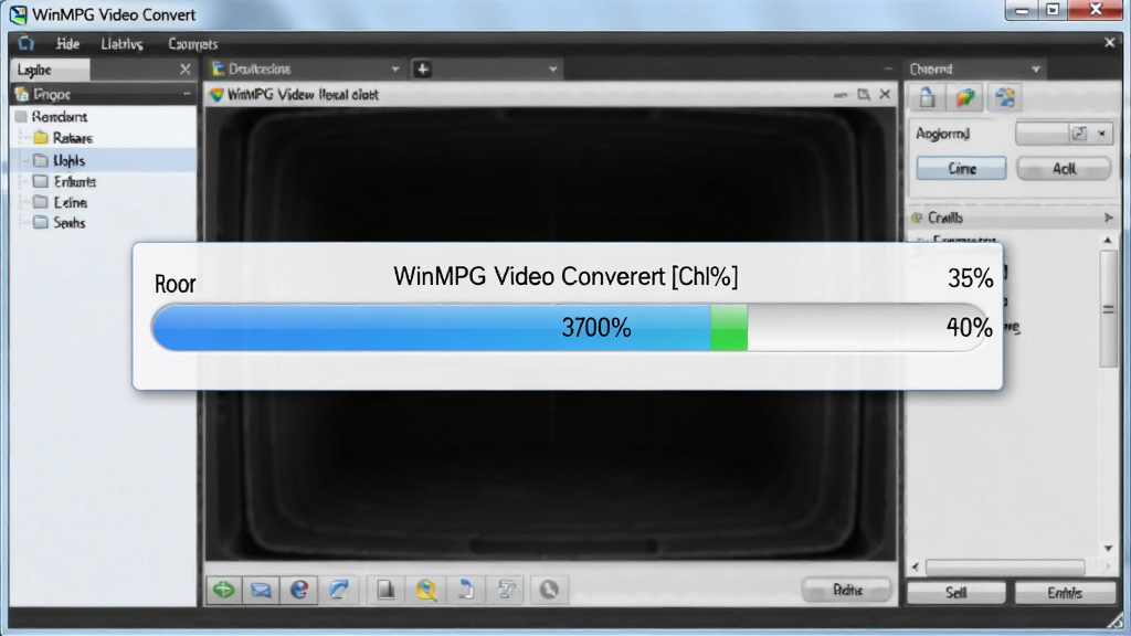 一张展示WinMPG Video Convert转换过程的截图,画面中央是一个进度条,正在显示转换百分比,背景为软件主界面,布局清晰,风格写实,画质高,干净无多余元素
