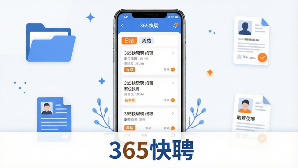 ���壺365��ƸAPP����չʾ���ֻ���Ļ����ʾ��Ƹ�б���ְλ����ҳ�����֣��ֻ����У���Ļ���������ɼ�����Χ�м���װ��Ԫ�����ļ��С�����ͼ�ꡣ�Ű棺�ֻ���ͼΪ�����·����ԡ�365��Ƹ�����ֱ�ʶ������ִ���ƽ����������ɫ���������ɫ��׺��ϸ�ڣ���Ļ����ʾ���սᡱ�����ܽᡱ��ǩ��ְλ��Ƭ���������ʣ�������Ⱦ���ɾ����޶���Ԫ�ء�