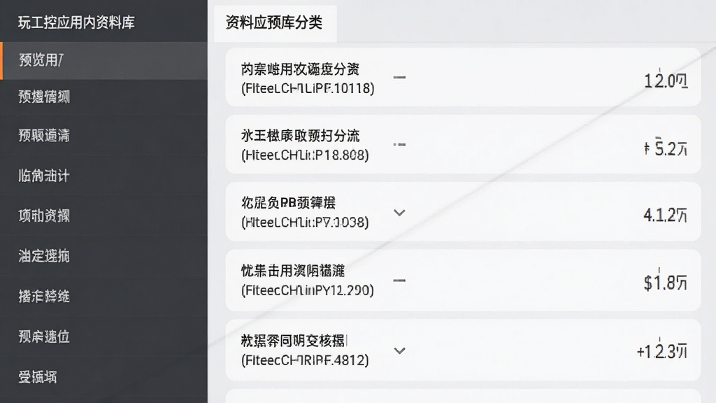 玩工控应用内资料库页面预览图,左侧为分类列表,右侧为文档列表,每项显示标题与大小,背景为浅灰,整体布局规整,风格清爽,画质干净,无多余元素