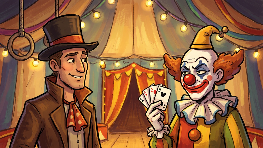 ���壺��Welcome to The Circus 2����Ϸ���鳡����һλ��������Ϸ���е�С���������ڶԻ���С���������΢Ц�����������˿��ơ����֣�����λ�ڻ�����࣬С��λ���Ҳ࣬�����������ڲ��Ĳ�ɫװ�κ͵ƹ⡣�Ű棺������й�ͼ��ͻ���Ի���Χ������ֻ���ɫ����ů�����й��¸С�ϸ�ڣ�������������������ڵĵ�����������ʴ������ɼ����ƹ�Ӫ�����ܰ���Դ����صķ�Χ�����ʣ�ϸ�壬�ɾ����޶���Ԫ�ء�