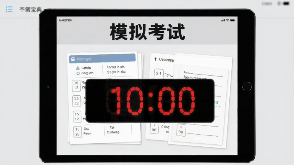 三级心理咨询师考试宝典模拟考试界面,平板电脑展示答题卡和倒计时,上方显示“模拟考试”字样,背景为浅灰色,界面简洁明了,突出软件名称,画质干净,无多余元素。