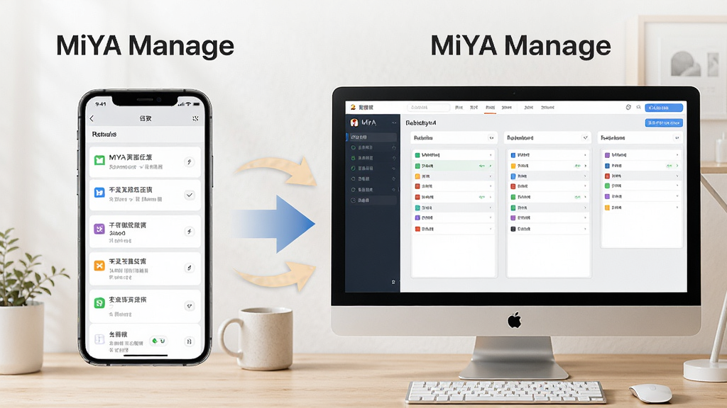 չʾMiYA Manage���ֻ��͵�����ʹ�õĶԱȳ��������Ϊ�ֻ�������ʾ�����б����Ҳ�Ϊ���Ժ�����ʾ���壬�м��м�ͷָʾͬ��������Ϊǳɫ�칫�������дʵ�������������޶���Ԫ��