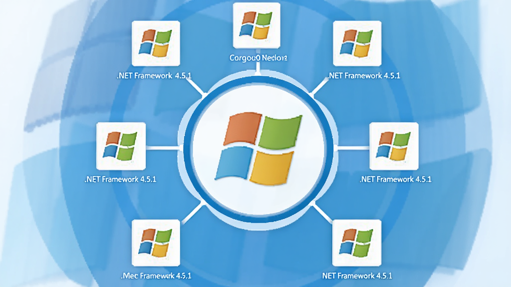主体:Microsoft .NET Framework 4.5.1 兼容性示意图,布局:中央为Windows徽标,四周环绕不同版本的Windows系统小图标,并用线条连接,排版:环形排列,中心突出,风格:简约商务风,蓝白配色,细节:每个图标下方标注系统名称,整体干净清晰,画质:高分辨率,无多余元素