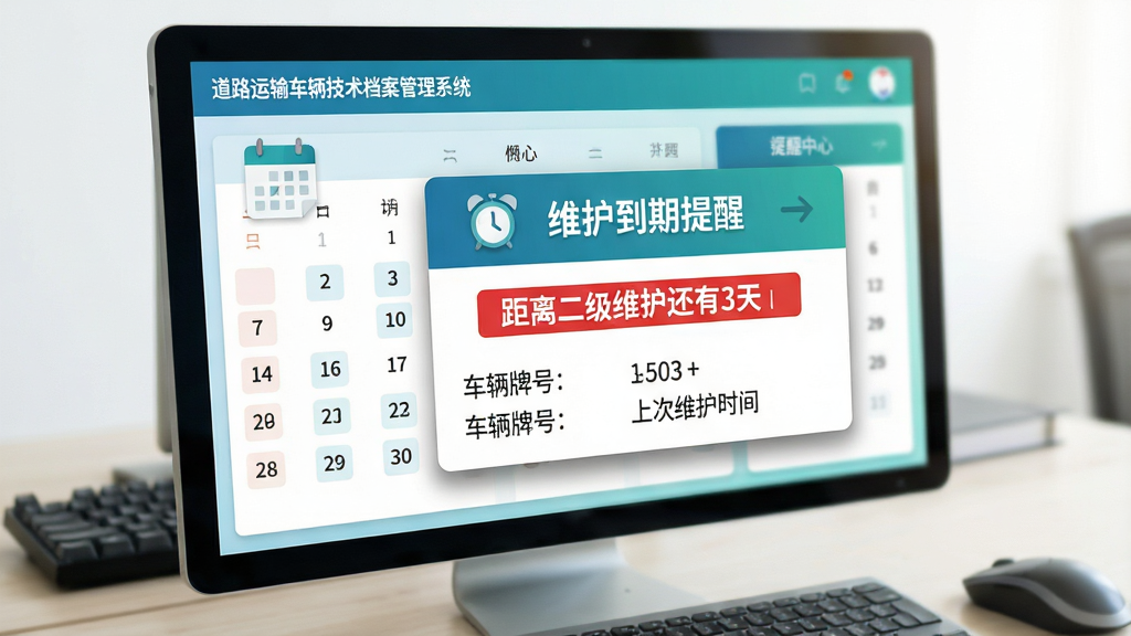 ���壺������Ļ��д����ʾ��·���䳵��������������ϵͳ���������Ľ��棬������������ͼ�꣬��ͻ����ʾһ����������ά���ĳ�����Ϣ�����֣���Ļ���У���������֮һΪ����������������Ϣ��Ƭ������ǰ���Ű棺�������⡮ά���������ѡ����м��ú�ɫ������ʾ���������ά������3�졯���·��г������ƺź��ϴ�ά��ʱ�䣻�����ˬUI��ƣ�����ɫ������ƽ��ͼ�꣬��Ӱ��η�����ϸ�ڣ���Ļ�߽���������Χ�м��̺�����ģ�����������ʣ����壬���������������Ԫ�ء�
