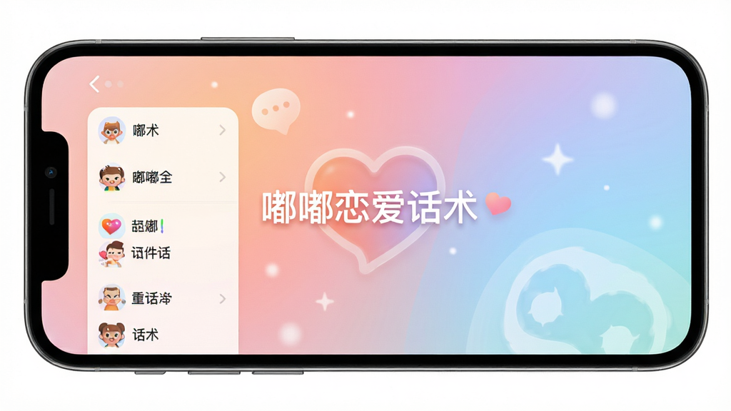 嘟嘟恋爱话术主界面预览,展示手机屏幕上的智能话术列表,分类清晰,背景为柔和渐变色,中央显示“嘟嘟恋爱话术”字样,整体风格现代简约,画质高清,画面干净无多余元素