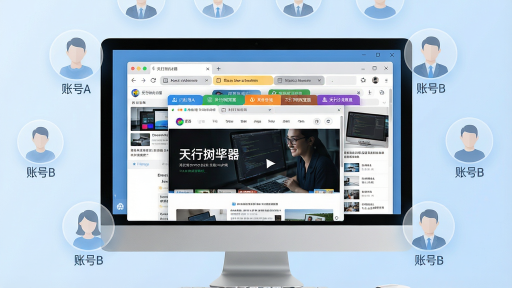 ���壺������Ļǰչʾ������������ǩҳ���棬ÿ����ǩҳ������ͬ�˺š����֣���Ļ���У���ΧƯ���Ŷ����͸��������ͷ��ͼ�꣬�ֱ��ע���˺�A�������˺�B�����Ű棺�����������ͻ����ͷ�������С������������磬ǳ��ɫ����ϸ�ڣ���ǩҳ��ɫ���죬��Ļ����ʾ��ͬ��ҳ���ݡ����ʣ������������ɾ����޶���Ԫ�ء�