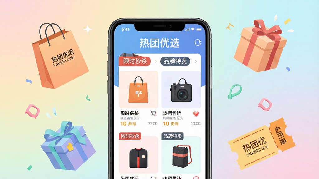 ���壺�ֻ���Ļչʾ������ѡAPP���棬�������С�������ѡ��Ʒ��������������ƷͼƬ�� ���֣��ֻ�λ�ڻ������룬����Ϊ��͵Ľ���ɫ����Χ��Ʈ���Ĺ��������С��Ż�ȯ��Ԫ�ء� �Ű棺�����࣬ͻ��APP���棬��ƷͼƬ�������롣 ����ִ���ƽ���廭���ɫ���������¡� ϸ�ڣ�������ʾ����ʱ��ɱ������Ʒ���������ȱ�ǩ����������С�������ѡ��logo�� ���ʣ����壬�ɾ����޶���Ԫ�ء�
