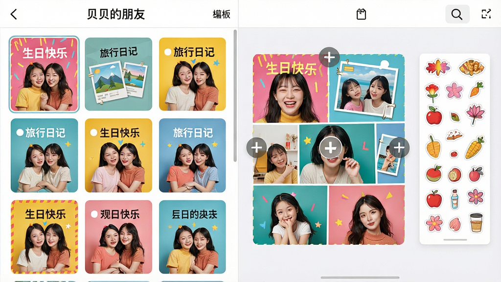 ���壺�����������ѡ��Ź��������棬���Ϊģ���б����Ҳ�Ϊ�༭����һ��ƴ�õ�ͼƬ�����֣����ҷ�����ɫ�����ޡ��Ű棺ģ������ͼ�������У��༭�����϶���ʾ����񣺻��ã�ʱ�С�ϸ�ڣ�ģ�����С����տ��֡����������ռǡ������֣��༭������ֽ�ز��������ʣ����壬�ɾ����޶���Ԫ�ء�