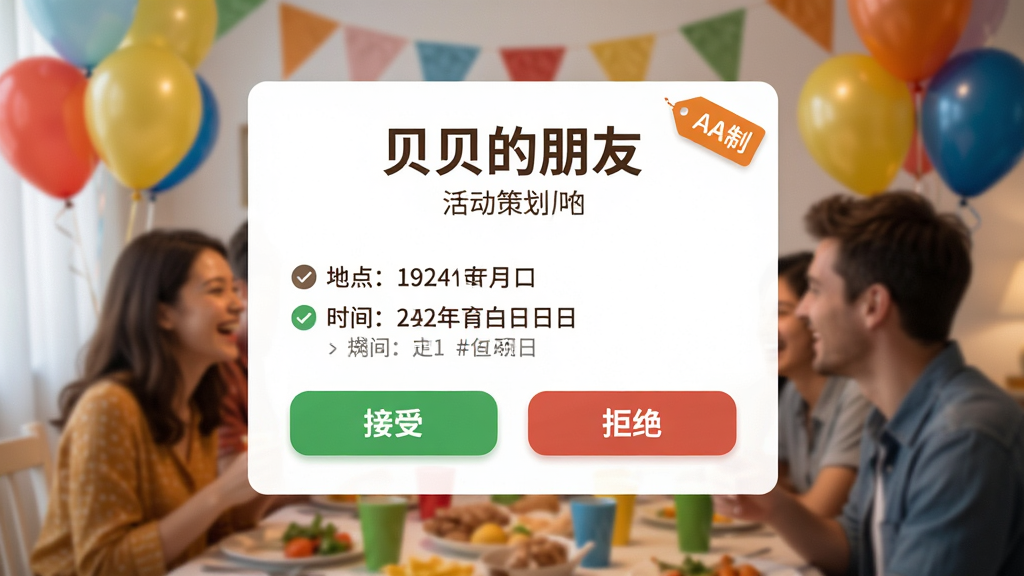 ���壺�����������ѡ���߻����棬��ʾһ���ۻ����뿨Ƭ���еص㡢ʱ����Ϣ�����֣���Ƭ���У�����Ϊ�黯�ľۻ���Ƭ���Ű棺��Ϣ��������ť��Ŀ�������ܰ����ʵ��ϸ�ڣ���Ƭ���С�AA�ơ���ǩ���С����ܡ��͡��ܾ�����ť�����������򡣻��ʣ��������ɾ����޶���Ԫ�ء�