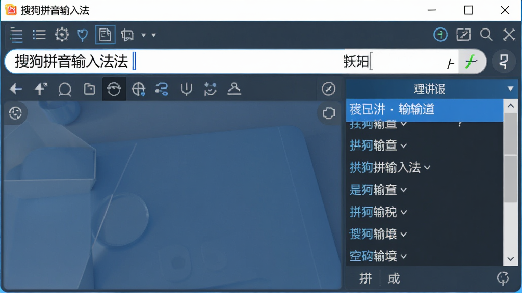 搜狗拼音输入法主界面截图,显示输入框和候选词列表,背景为现代简约风格,蓝色调,清晰展示软件名称“搜狗拼音输入法”和输入状态,画质清晰,无多余元素