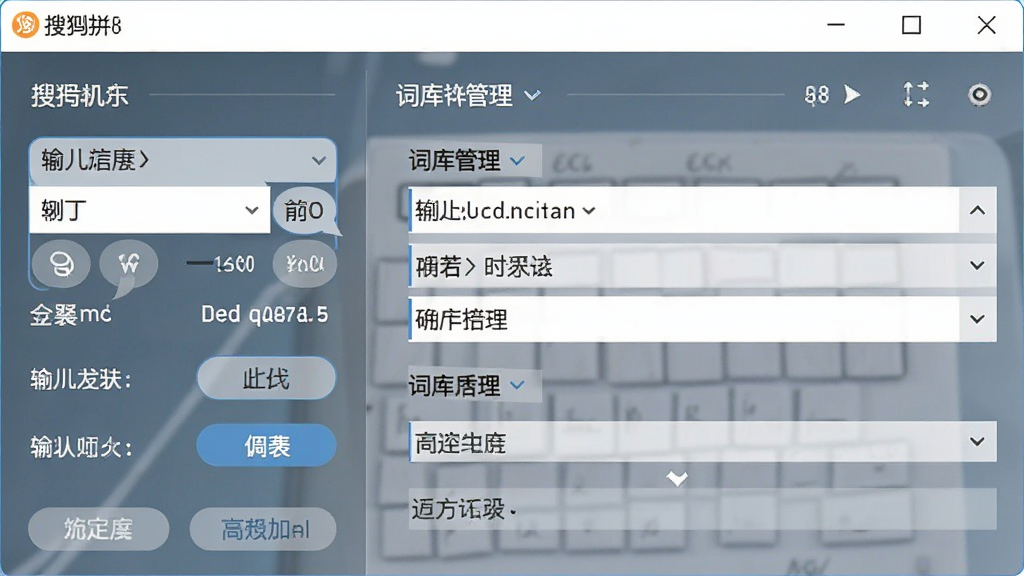 搜狗拼音输入法设置界面,展示输入法切换和词库管理,界面清晰,现代风格,画质干净
