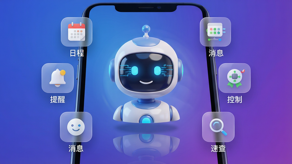 ���壺AI agent���ܹܼ��ֻ�Ӧ�������棬������һ������Ļ����˹ܼ��������ܻ������ճ̡���Ϣ���豸���ƵȰ�͸������ͼ�ꡣ���֣����þ��жԳƹ�ͼ������Ϊ��������ɫ�Ƽ��й�Ч��������ͼ���������ֻ���Ļ֮�ϣ�����ͼ��Χ�����С��Ű棺������������ͼ���·��������ı�ǩ���ճ̡������ѡ������ơ����ٲ顱������ִ���ƽ����ƽ����΢�����Ӱ��ɫ������ͨ͸��ϸ�ڣ������˹ܼ����΢Ц���۲�����ɫ��������Ч����Ļ����ϸ����Ρ����ʣ�8K��������Ⱦ���ɾ��޶���Ԫ�أ��������δ�������������