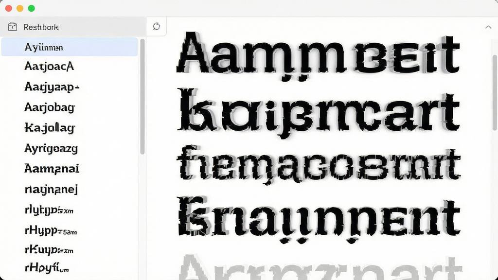 字+软件主界面展示,左侧字体列表,右侧大尺寸字体预览区,界面简洁明亮,现代扁平化设计风格,高清细节,整体干净无多余元素
