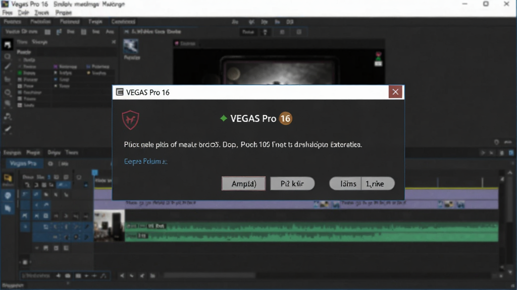VEGAS Pro 16编辑过程中出现错误提示框的截图,背景为软件界面,提示文字清晰,风格真实,画质清晰,重点突出错误信息,无多余元素