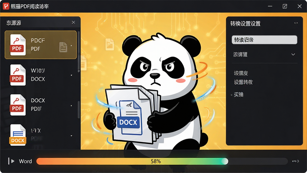 ���壺��èPDF�Ķ����ĸ�ʽת�����ܽ��棬��ʾһ�����ڽ�PDF�ļ�ת��ΪWord�ĵ��Ľ����������� ���֣������Դ�ļ��б����Ҳ���ת������ѡ��ײ���ת���������� �Ű棺����������һ����ͨ��è����һ���ļ����������档 ��񣺿Ƽ����뿨ͨ��ϣ�����Ϊů��ɫ���䡣 ϸ�ڣ��ļ�ͼ���Ϸֱ��ע��PDF���͡�DOCX������������ʾ��58%������������������ˬ�� ���ʣ����壬��̬��ǿ���޶���Ԫ�ء�
