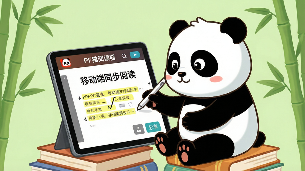���壺һ����ͨ��è����ʹ��ƽ������Ķ�PDF����Ļ����ʾ��èPDF�Ķ������ƶ��˽��棬����ע�ͷ�����ť�� ���֣���è��������ϣ��ֳִ��رʣ�ƽ����Ļ������ڡ� �Ű棺����Ϊ����ɫ����׺����Ԫ�أ���Ļ����ʾһ�����֡��ƶ���ͬ���Ķ����� ��񣺿�ͨ�廭���ɫ�����졣 ϸ�ڣ�ƽ�����С���èPDF�Ķ�������Logo����Ļ��ʾ������ע����è����רע�� ���ʣ����壬��ͣ��޶���Ԫ�ء�