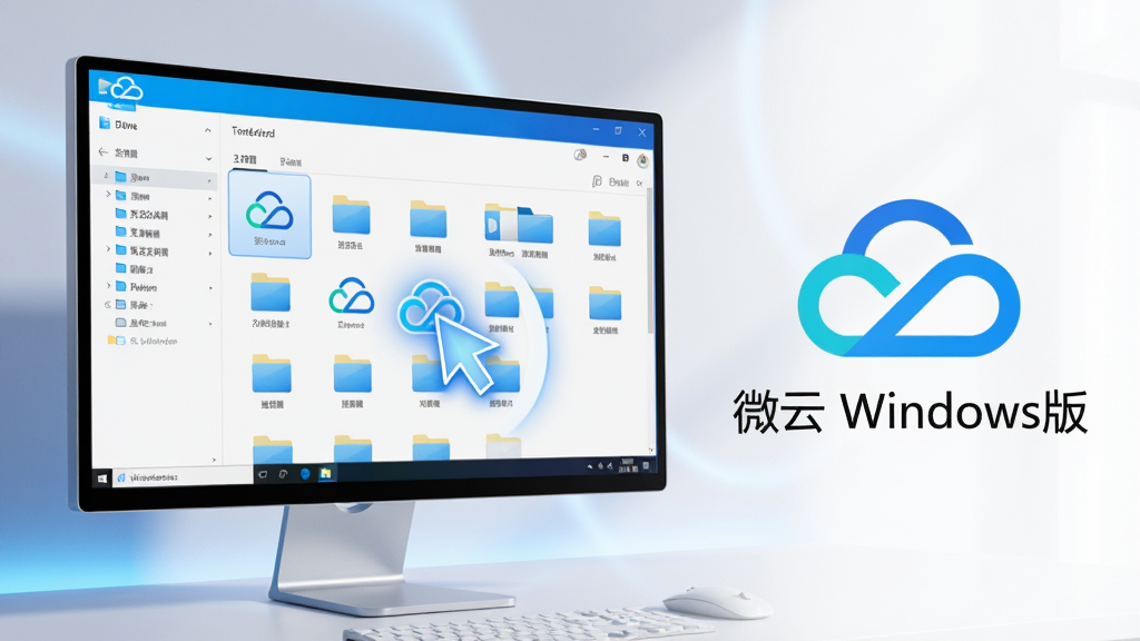 ���壺һ̨�ִ�����Windows������Ļ����ʾ΢�ƿͻ��������棬�������࣬�ƶ��ļ��������С����֣�����λ�ڻ�������ƫ���Ҳ����ײ���չʾ΢��LOGO�͡�΢�� Windows�桱�������Ű棺������Ļ���������ɱ棬�������������ļ����б����Ҳ��ļ�����ͼ����񣺿Ƽ������ִ���Լ���ϣ���ɫ��Ϊ����ϸ�ڣ�����ͼ�꾫�£�ģ����ļ���ק�ϴ��Ķ�̬Ч������������͵Ĺ�Ӱ�����ʣ�������Ⱦ���ɾ����޶���Ԫ�ء�