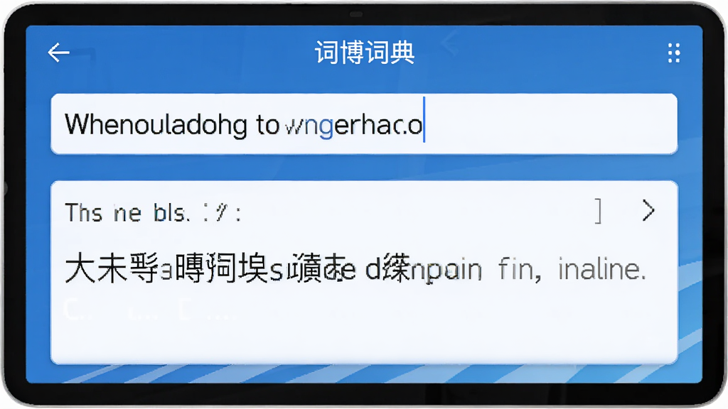 词博词典翻译功能界面,上方输入英文句子,下方显示中文译文,界面简洁,蓝色调为主,文字清晰,画质干净,无多余元素
