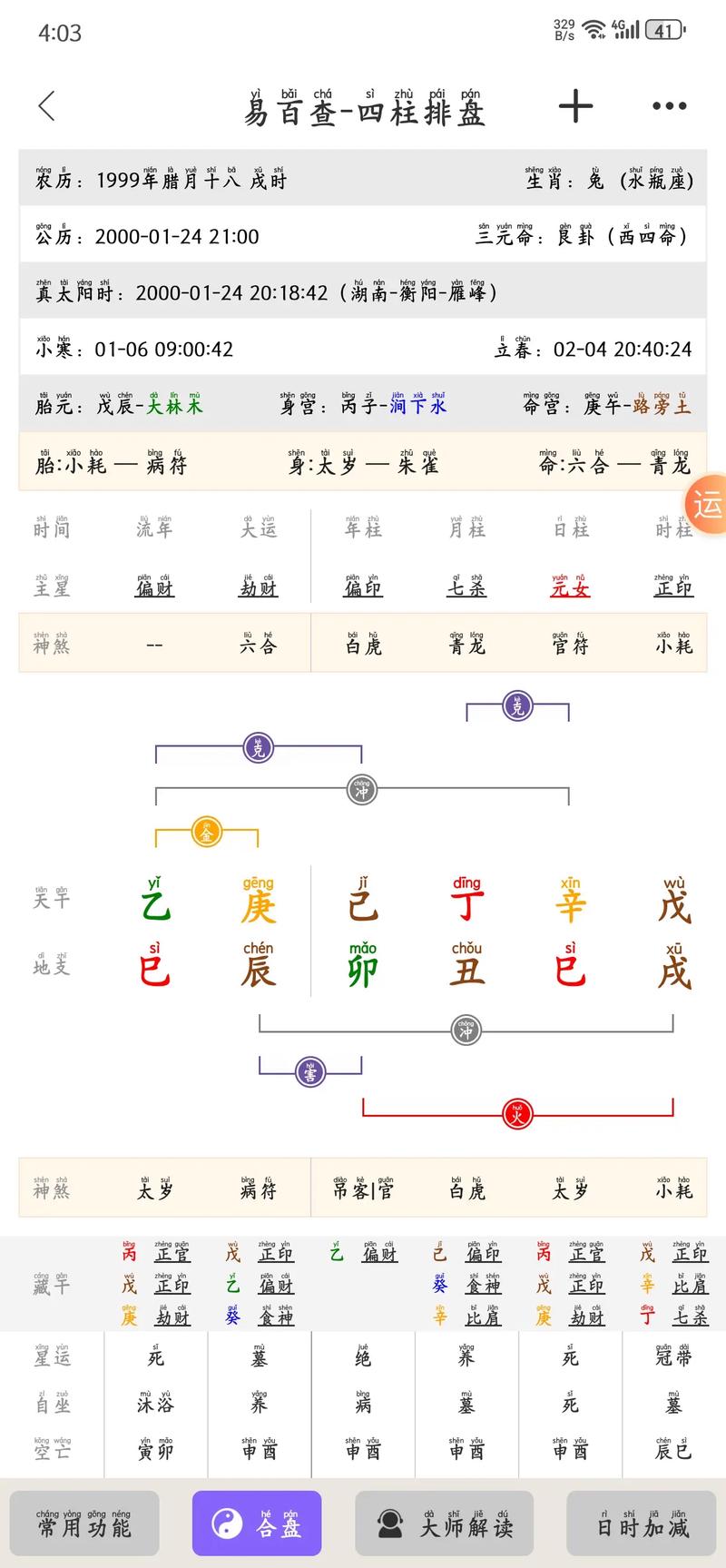 易经八字排盘 安卓版 命盘界面