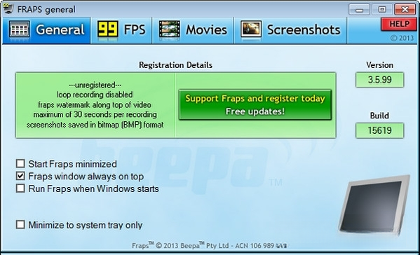 Fraps3.5.99 游戏录制与帧率显示工具