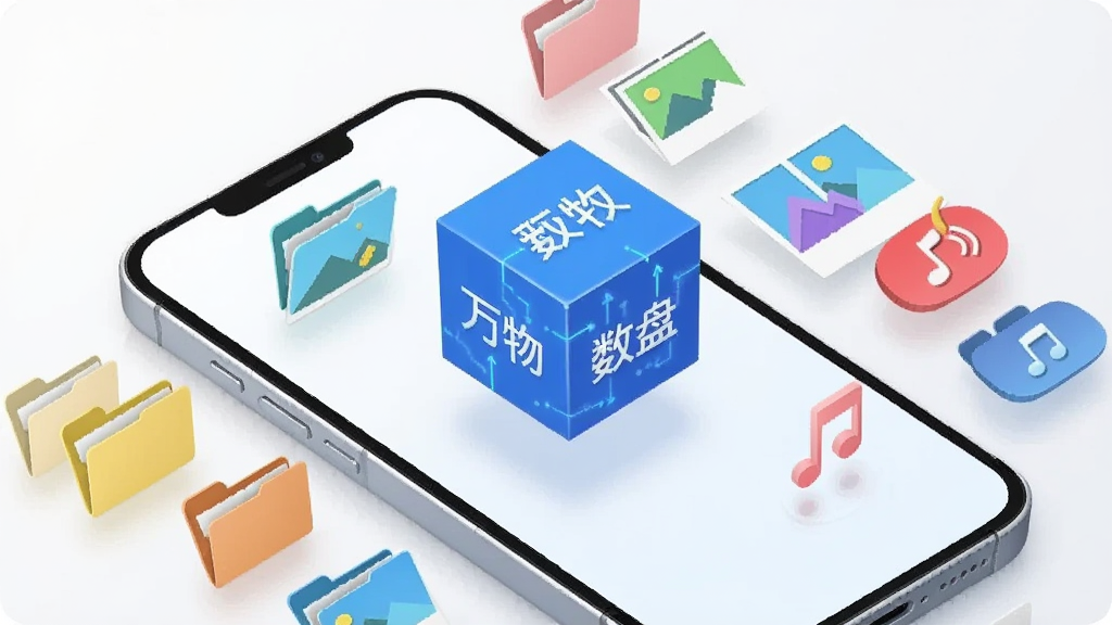 主体为一部现代智能手机,屏幕中央悬浮着一个带有
