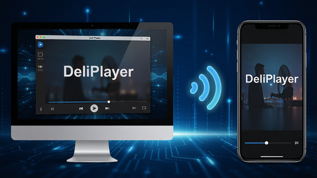 ���壺DeliPlayer�����ڵ��Ժ��ֻ��ϵ�ͬ�����ų��������֣����Ϊһ̨������ʾ������ʾ���������棬�Ҳ�Ϊһ���ֻ�����Ļͬ��������ͬ���ݣ��м��������ź�����ͼ�ꡣ�Ű棺�������ֻ����ţ�����Ϊ����ɫ�Ƽ��й�Ч������ִ��Ƽ�������ֶ��Эͬ��ϸ�ڣ�������Ļ����ʾ��DeliPlayer���������ֻ���Ļ���в��Ž��������ź�ͼ�귢�⡣���ʣ����壬��������ɾ���