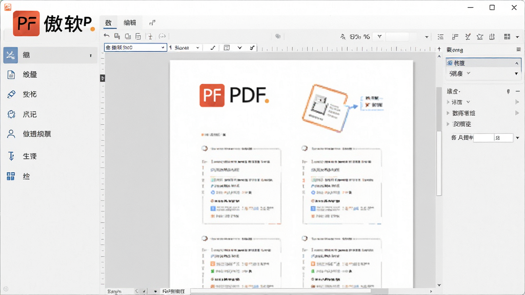 傲软PDF编辑主界面预览图,展示软件logo与整洁的功能布局,左侧工具栏,右侧文档编辑区,整体风格现代简洁,高清画质,色彩舒适,无多余元素。