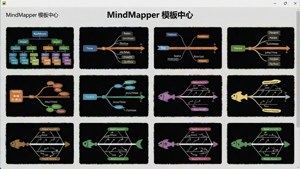 һ��չʾMindMapper����ģ�������ͼƬ���������ж����ͬ���ֺ���ɫ��˼ά��ͼ����ͼ������֯�ṹͼ��ʱ����ͼ�����ͼ�ȣ�����Ϊǳ��ɫ���������С�MindMapper ģ�����ġ��������Ű����룬�����������޶���Ԫ��