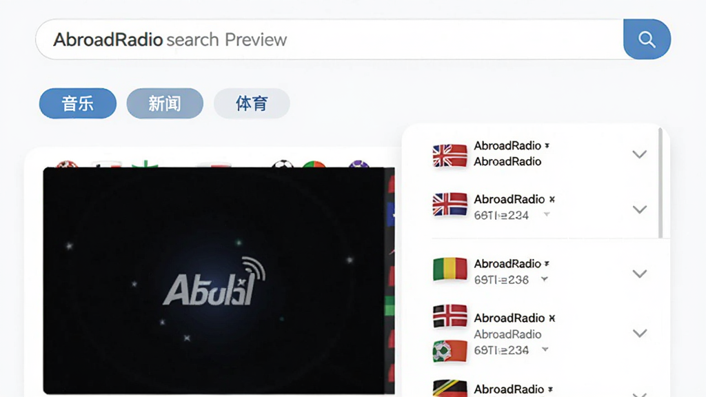 �����̨AbroadRadio�ĵ�̨����ҳ��Ԥ��ͼ������Ϊ�������·�չʾ�����ǩ�硰���֡������š������������Ҳ���ʾ��������б������Ը�������ͼ�꣬����ɾ��������޶���Ԫ��