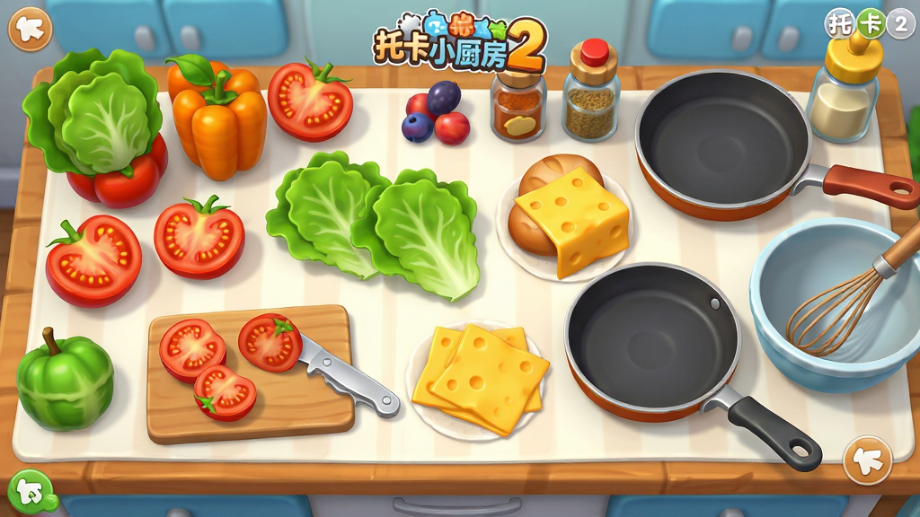 ���壺��Ϸ�ڲ���������д��չʾ����ʳ�ĺͳ��ߡ����֣����ӽǶȣ�����̨���ϰڷ���ɫ�����޵��߲ˡ�ˮ��������ߺ͵���ƿ���Ű棺��Ʒ�������£�����ḻ�������ҡ���񣺿�ͨдʵ��ϣ�ɫ�����ޱ��ͣ�ϸ�ھ��¡�ϸ�ڣ����������п��ķ��ѡ�����Ҷ��֥ʿƬ���Ա߻���ƽ�׹��ͽ����룬��Ļ����Լ�ɼ����п�С����2����logo�����ʣ����廭�ʣ��ɾ��������޶���UI���š�