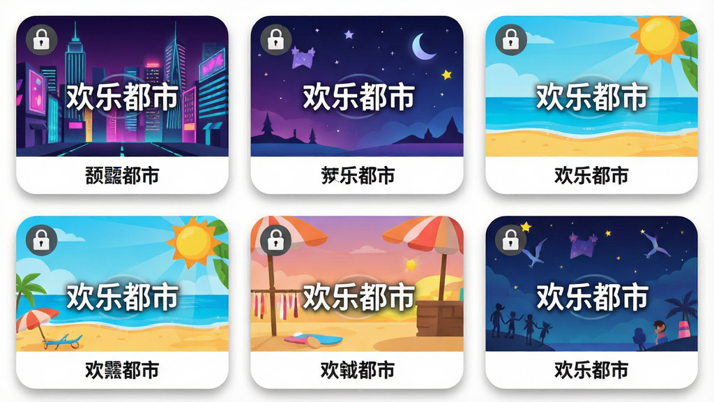 ���壺���ֶ���APP�еĶ�����ⳡ������ͼ�������޺綼�С��λ��ǿա�����ɳ̲�ȡ����֣��������У�ÿ��������Ƭ�ϱ�ע�����ֶ��С��������������ơ��Ű棺�������룬��ƬԲ�Ǵ���Ӱ����񣺱�ƽ��UI��ƣ�ɫ�����졣ϸ�ڣ�ÿ������ͼ�����С����ֶ��С�ˮӡ�����Ͻ��н���״̬ͼ�ꡣ���ʣ��ɾ����߶Աȶȣ��޶���Ԫ�ء�